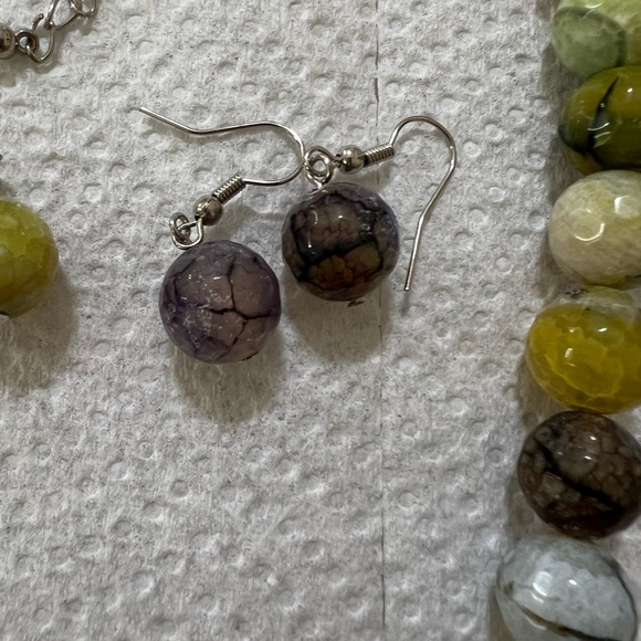 Beautiful Vintage Gemstones Beaded Set of 2 earrings and Necklace NIOB - Picture 9 of 15